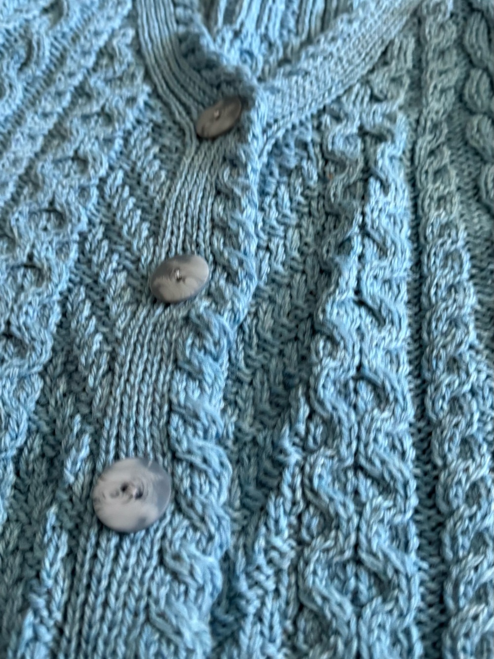 Aran Crafts Ireland Vintage Blue Merino Wool Cable Knit Cardigan Small Cottageco - Picture 4 of 7